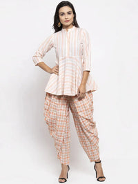 Thumbnail for Women Orange And White Striped Kurta With Dhoti Pants - Rasiya