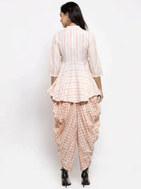 Thumbnail for Women Orange And White Striped Kurta With Dhoti Pants - Rasiya