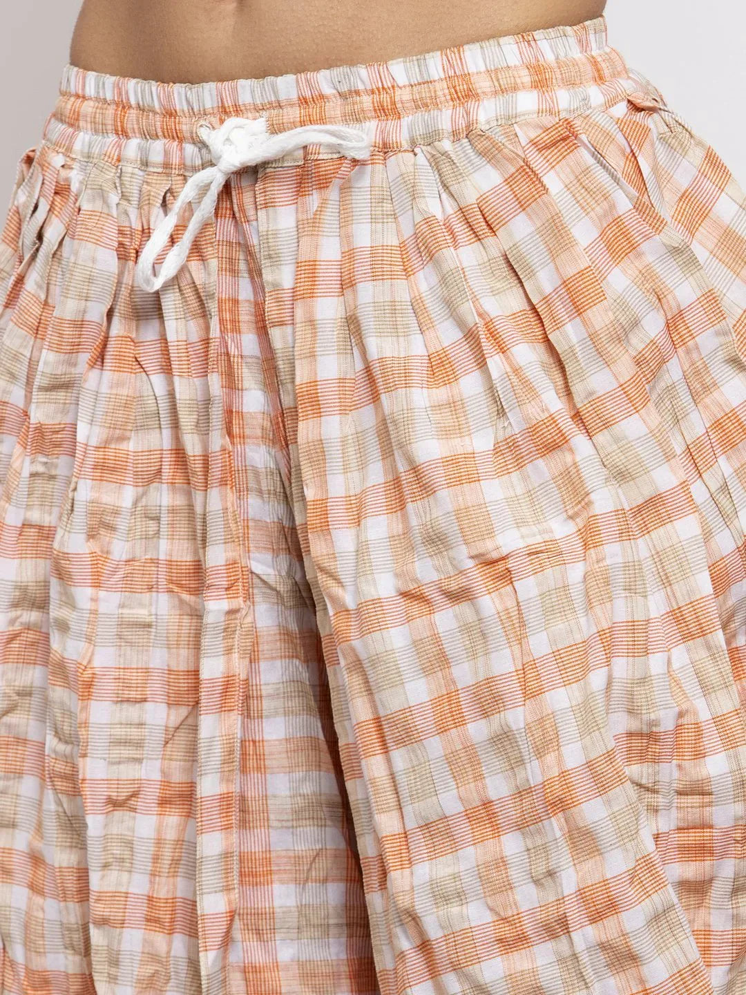 Women Orange And White Striped Kurta With Dhoti Pants - Rasiya