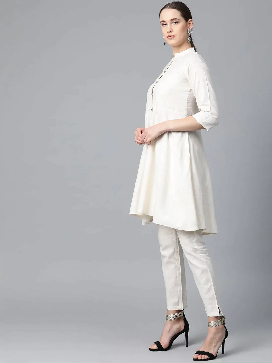 Women Off-White & Navy Blue Solid Kurta With Trousers & Dupatta - Rasiya