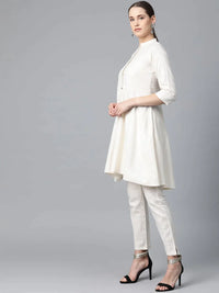 Thumbnail for Women Off-White & Navy Blue Solid Kurta With Trousers & Dupatta - Rasiya