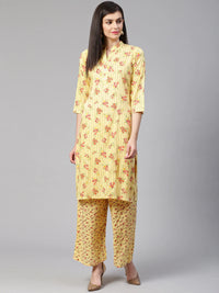 Thumbnail for Women Yellow-Coloured & Red Floral Print Kurta With Palazzos - Rasiya