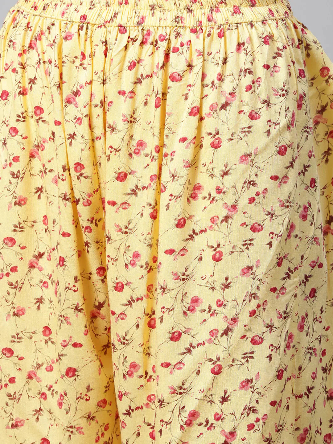 Women Yellow-Coloured & Red Floral Print Kurta With Palazzos - Rasiya