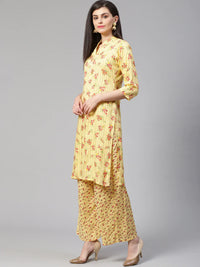 Thumbnail for Women Yellow-Coloured & Red Floral Print Kurta With Palazzos - Rasiya