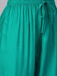 Thumbnail for Women Rama-Green & Golden Yoke Design Kurta With Palazzos - Rasiya