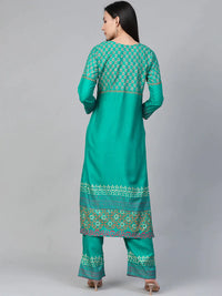 Thumbnail for Women Rama-Green & Golden Yoke Design Kurta With Palazzos - Rasiya