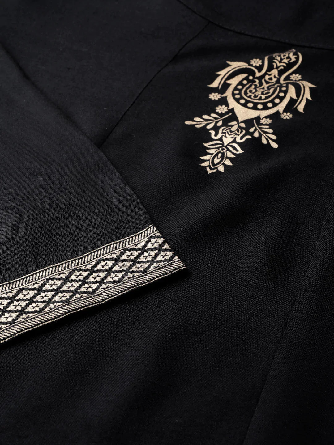 Women Black & Golden Block Printed Kurta With Palazzos - Rasiya