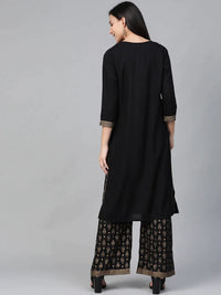 Thumbnail for Women Black & Golden Block Printed Kurta With Palazzos - Rasiya