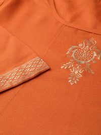 Thumbnail for Women Orange & Golden Block Printed Kurta With Palazzos - Rasiya