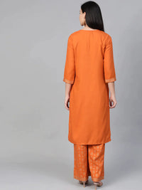 Thumbnail for Women Orange & Golden Block Printed Kurta With Palazzos - Rasiya