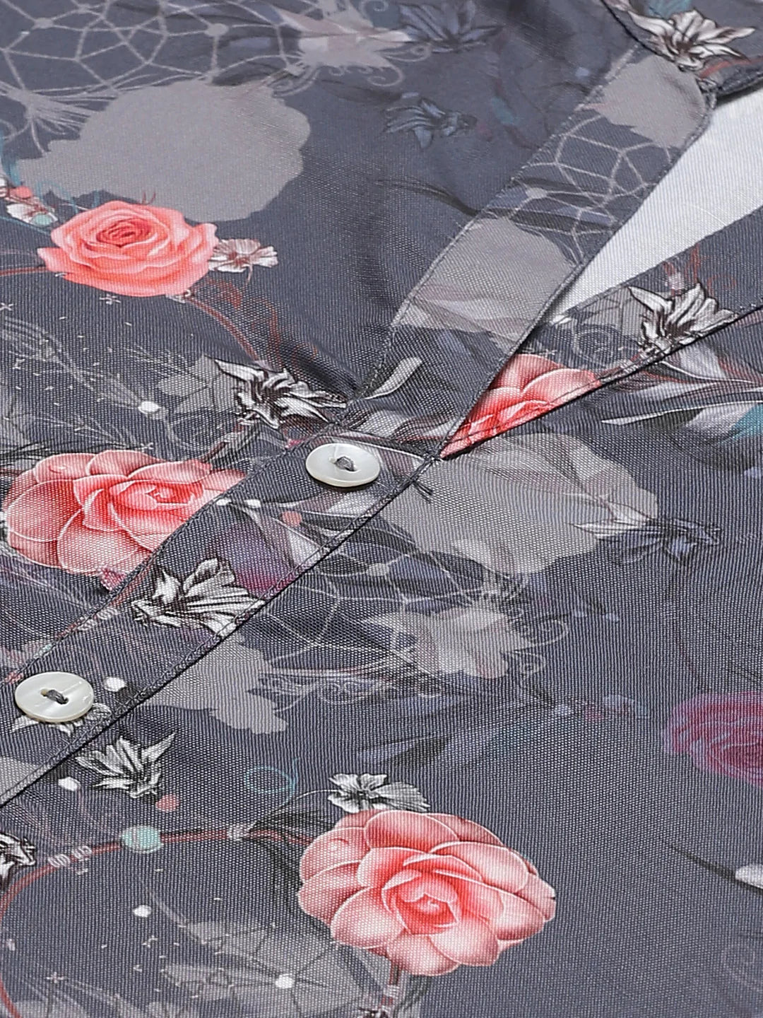 Women Charcoal Grey & Pink Floral Printed Kurta With Palazzos - Rasiya