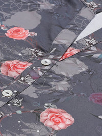 Thumbnail for Women Charcoal Grey & Pink Floral Printed Kurta With Palazzos - Rasiya