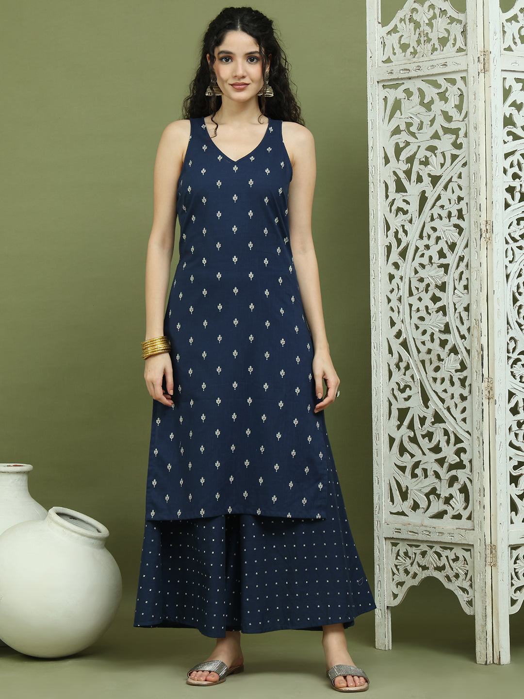 Women's Printed Rayon Kurtas (Navy Blue) - Rasiya