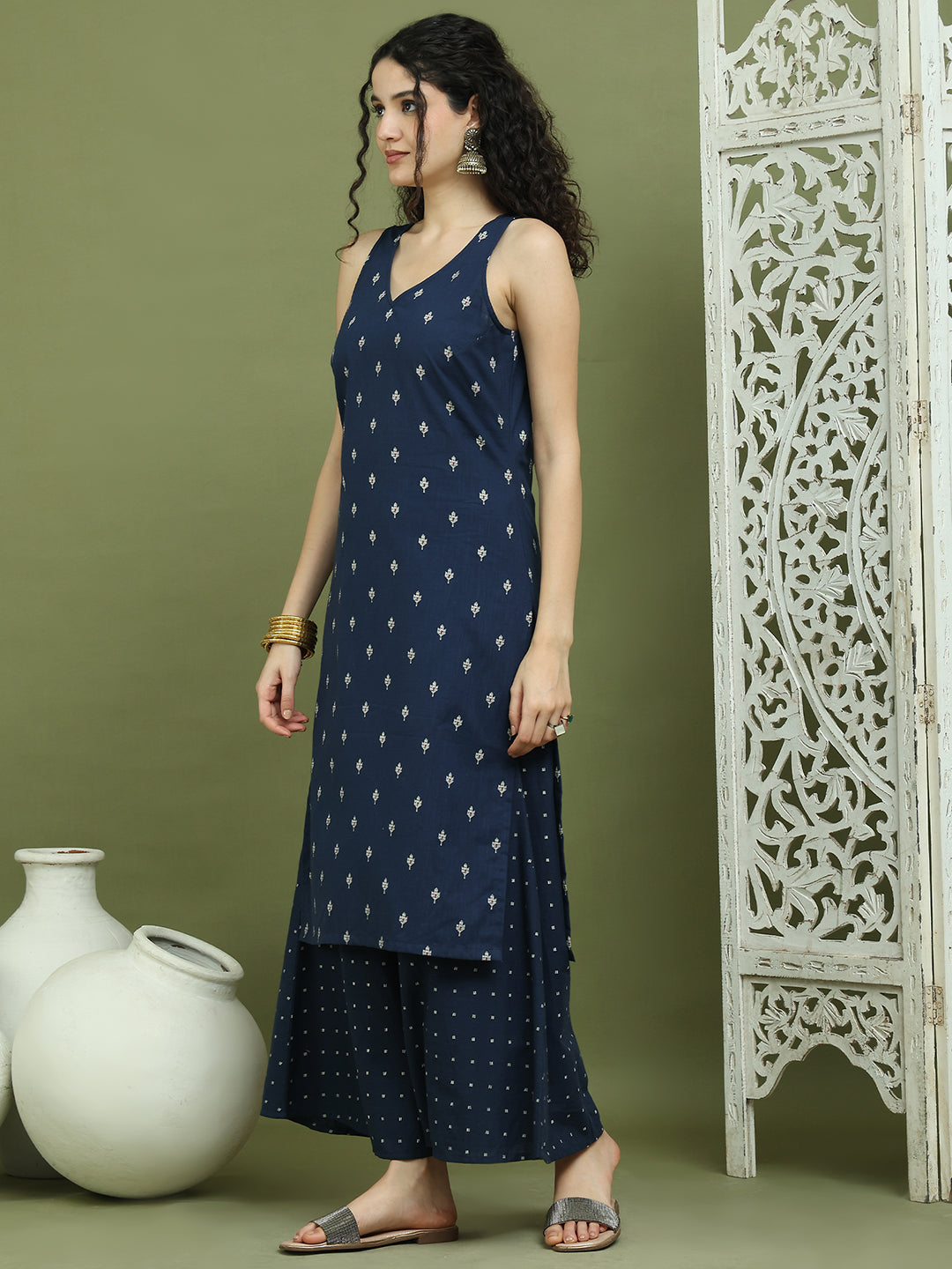 Women's Printed Rayon Kurtas (Navy Blue) - Rasiya