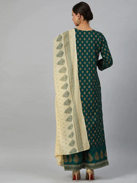 Thumbnail for Women Green & Golden Printed Kurta With Palazzos & Dupatta - Rasiya