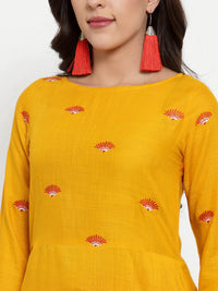 Thumbnail for Women Mustard Yellow & Red Embroidered Kurta With Palazzos & Dupatta - Rasiya