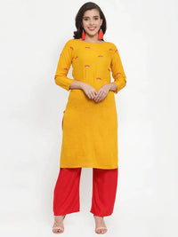 Thumbnail for Women Mustard Yellow & Red Embroidered Kurta With Palazzos & Dupatta - Rasiya