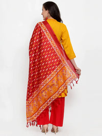 Thumbnail for Women Mustard Yellow & Red Embroidered Kurta With Palazzos & Dupatta - Rasiya