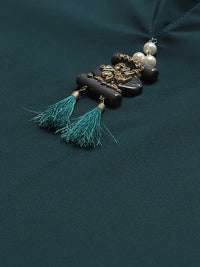 Thumbnail for Women Green & Golden Solid Kurti With Sharara & Woven Design Dupatta - Rasiya