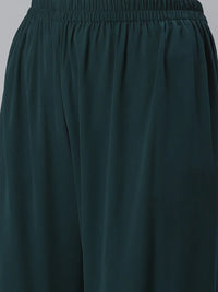 Thumbnail for Women Green & Golden Solid Kurti With Sharara & Woven Design Dupatta - Rasiya