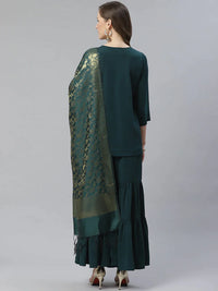 Thumbnail for Women Green & Golden Solid Kurti With Sharara & Woven Design Dupatta - Rasiya