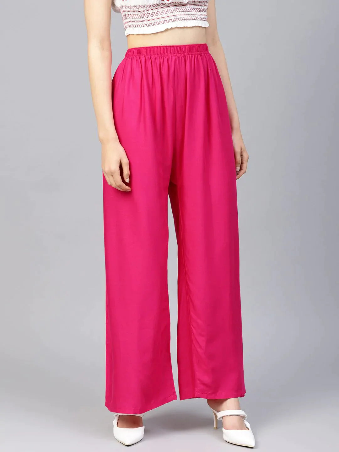 Women Pink Solid Straight Palazzos - Rasiya