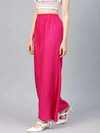 Thumbnail for Women Pink Solid Straight Palazzos - Rasiya