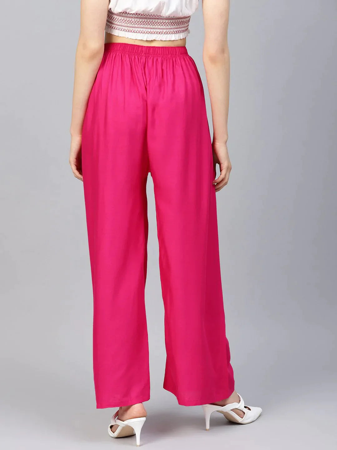 Women Pink Solid Straight Palazzos - Rasiya