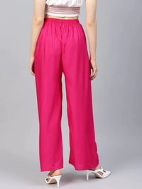Thumbnail for Women Pink Solid Straight Palazzos - Rasiya