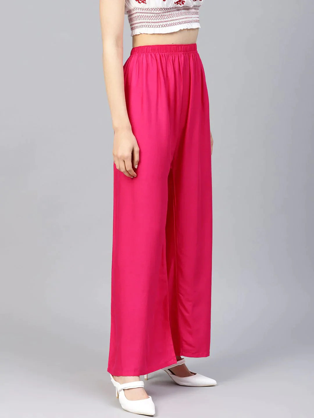 Women Pink Solid Straight Palazzos - Rasiya