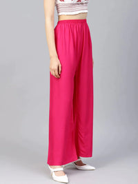 Thumbnail for Women Pink Solid Straight Palazzos - Rasiya
