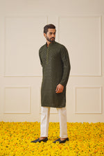 Thumbnail for Jompers Men's Sequin Embroidered Pure Cotton Kurta - Mehndi - Distacart
