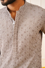 Thumbnail for Jompers Men's Sequin Embroidered Pure Cotton Kurta - Grey - Distacart