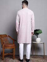 Thumbnail for Jompers Men's Sequin Embroidered Pure Cotton Kurta with Pyjamas - Pink - Distacart