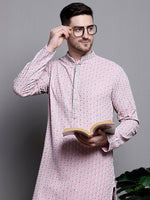 Thumbnail for Jompers Men's Sequin Embroidered Pure Cotton Kurta with Pyjamas - Pink - Distacart