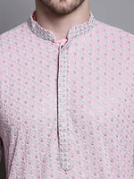 Thumbnail for Jompers Men's Sequin Embroidered Pure Cotton Kurta with Pyjamas - Pink - Distacart