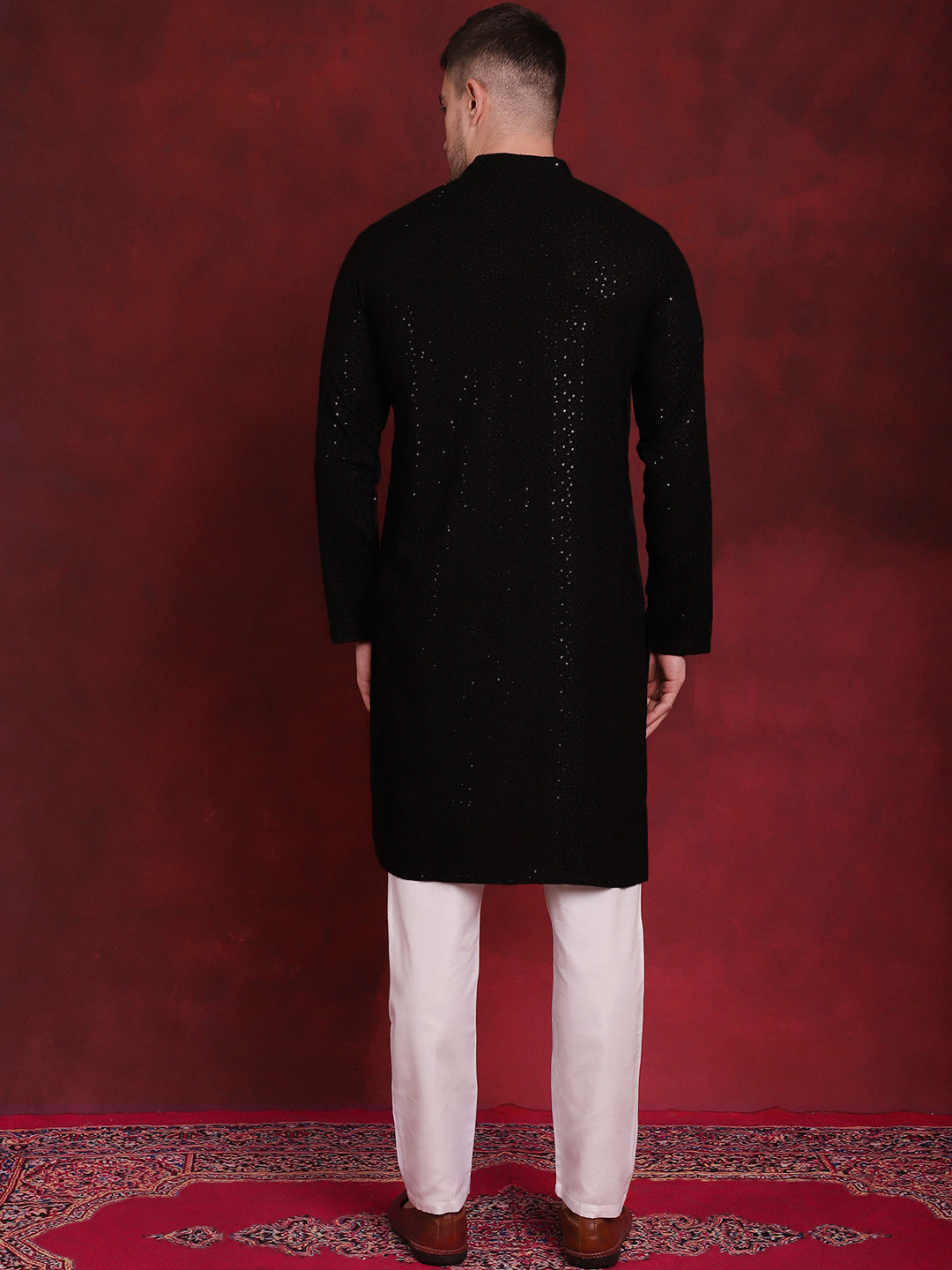 Jompers Men's Sequins Chikankari Kurta with Pyjama - Black - Distacart