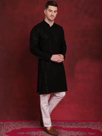 Thumbnail for Jompers Men's Sequins Chikankari Kurta with Pyjama - Black - Distacart