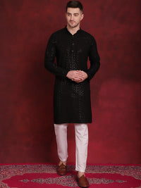 Thumbnail for Jompers Men's Sequins Chikankari Kurta with Pyjama - Black - Distacart
