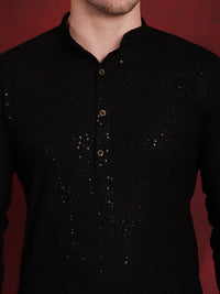 Thumbnail for Jompers Men's Sequins Chikankari Kurta with Pyjama - Black - Distacart