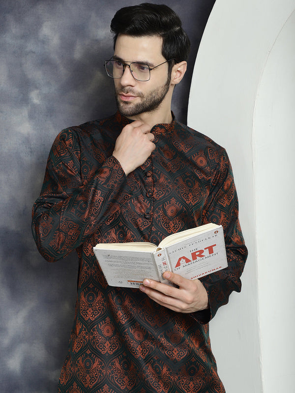 Jompers Men's Bronze Silk Blend Straight Kurta Pyjama Set - Distacart