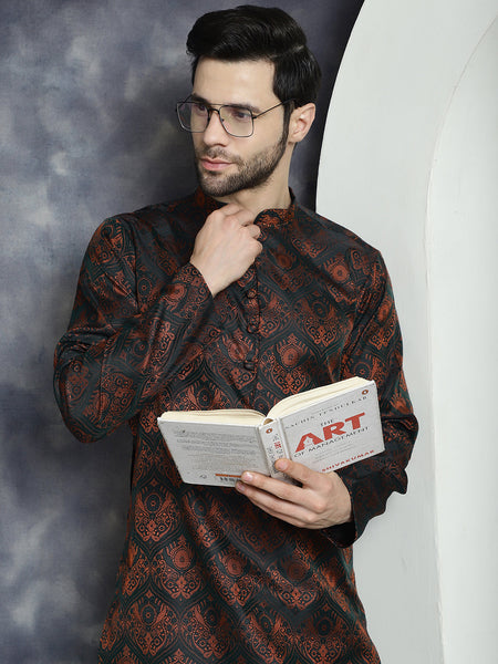 Jompers Men's Bronze Silk Blend Straight Kurta Pyjama Set - Distacart