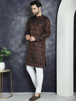 Thumbnail for Jompers Men's Bronze Silk Blend Straight Kurta Pyjama Set - Distacart