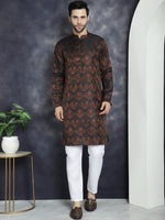 Thumbnail for Jompers Men's Bronze Silk Blend Straight Kurta Pyjama Set - Distacart