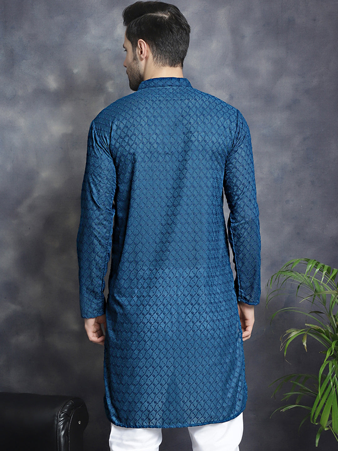 Jompers Men's Chikankari Pure Cotton Kurta - Peacock - Distacart