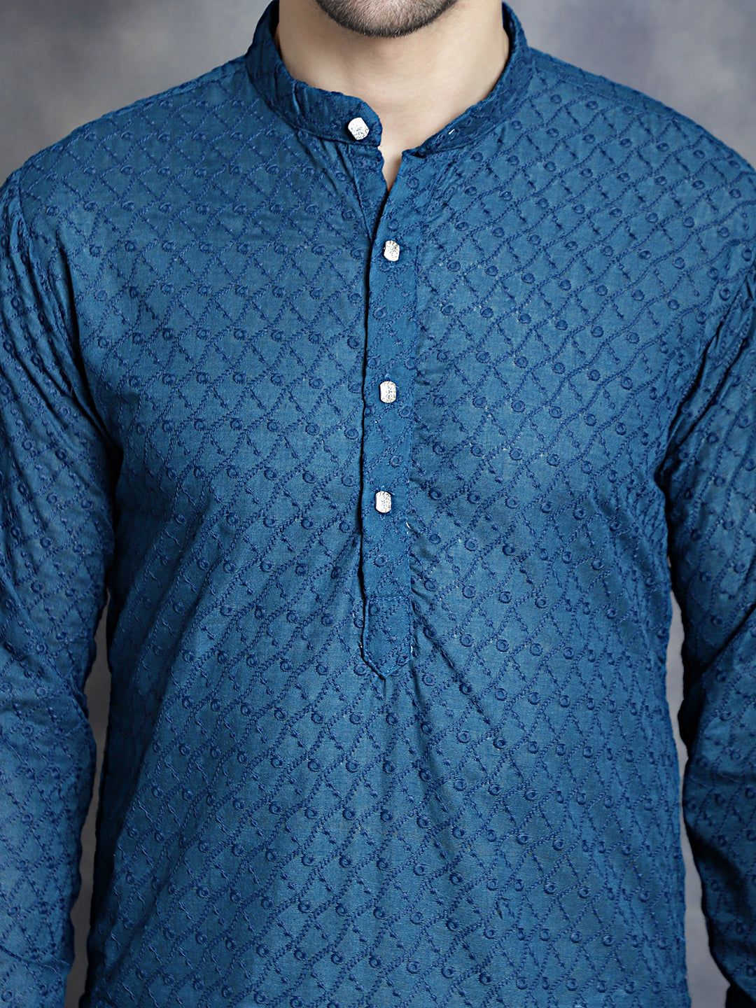 Jompers Men's Chikankari Pure Cotton Kurta - Peacock - Distacart