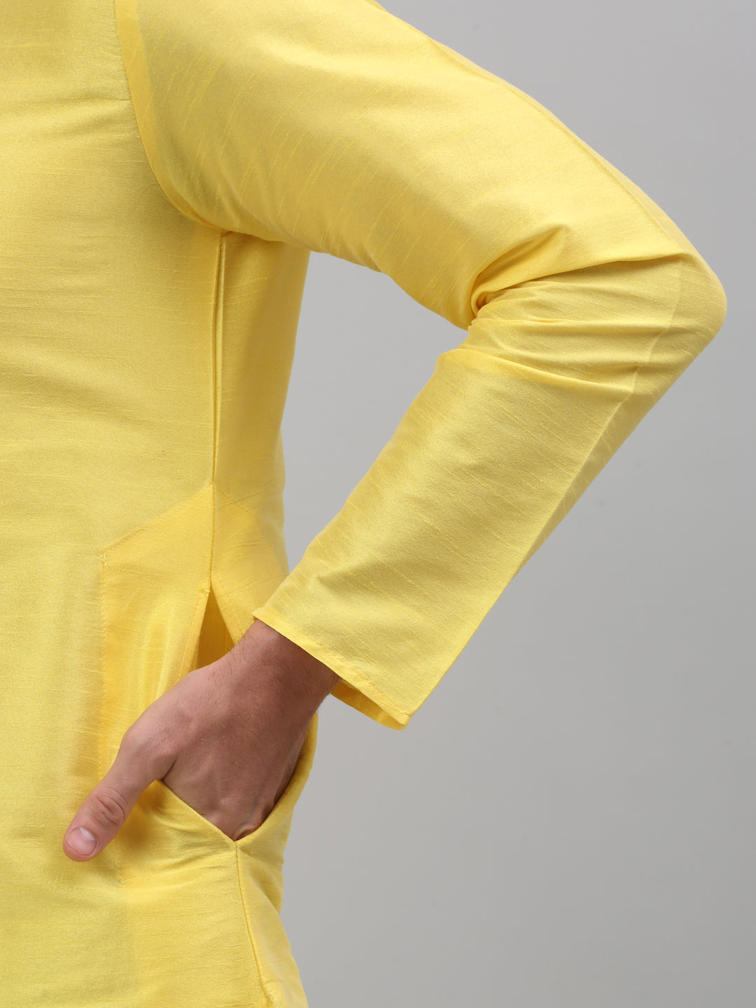 Jompers Men's Lemon Yellow Dupion Silk Kurta with Churidar - Distacart