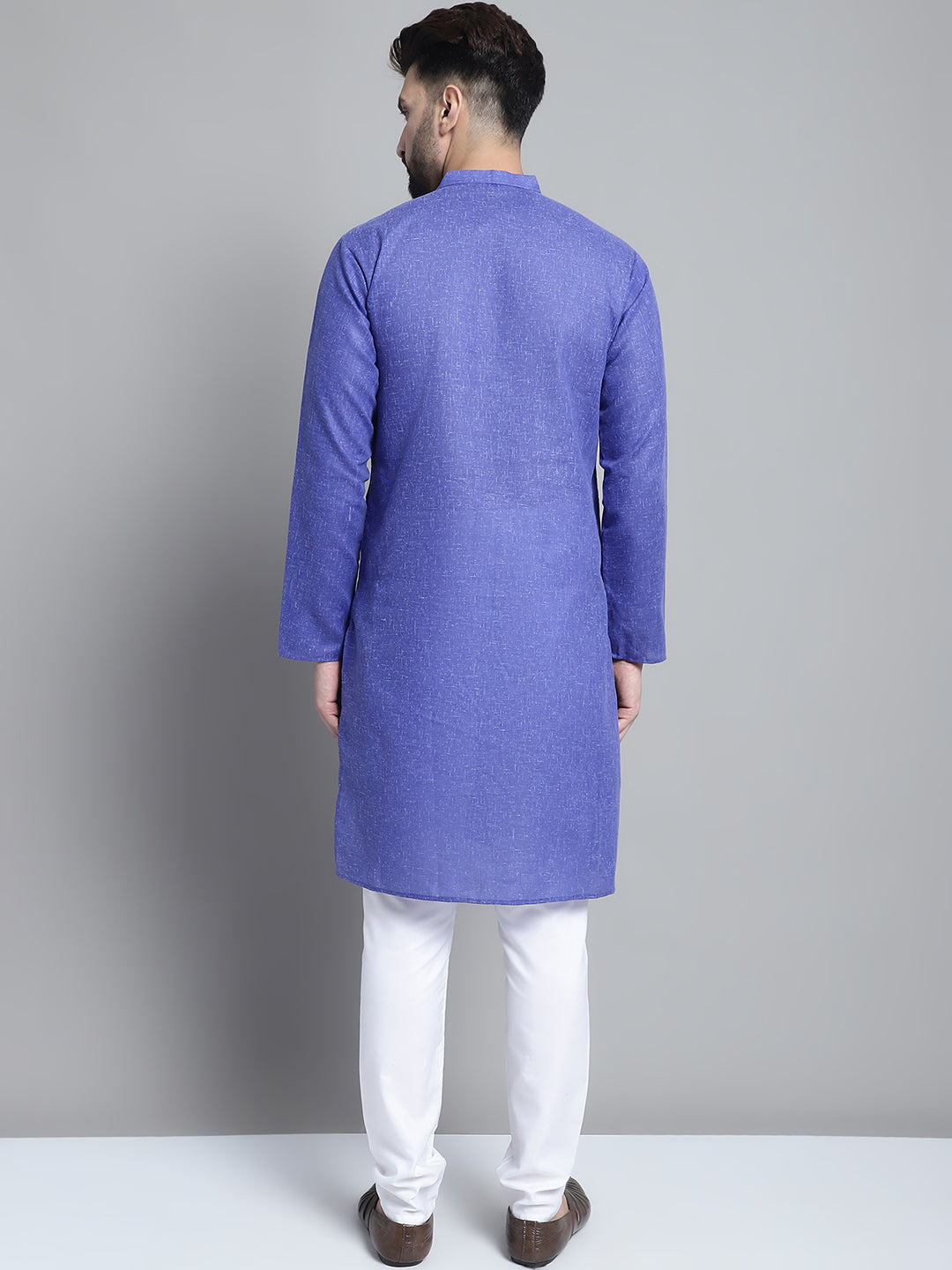 Jompers Men's Solid Pure Cotton Kurta With Pyjamas - Blue - Distacart