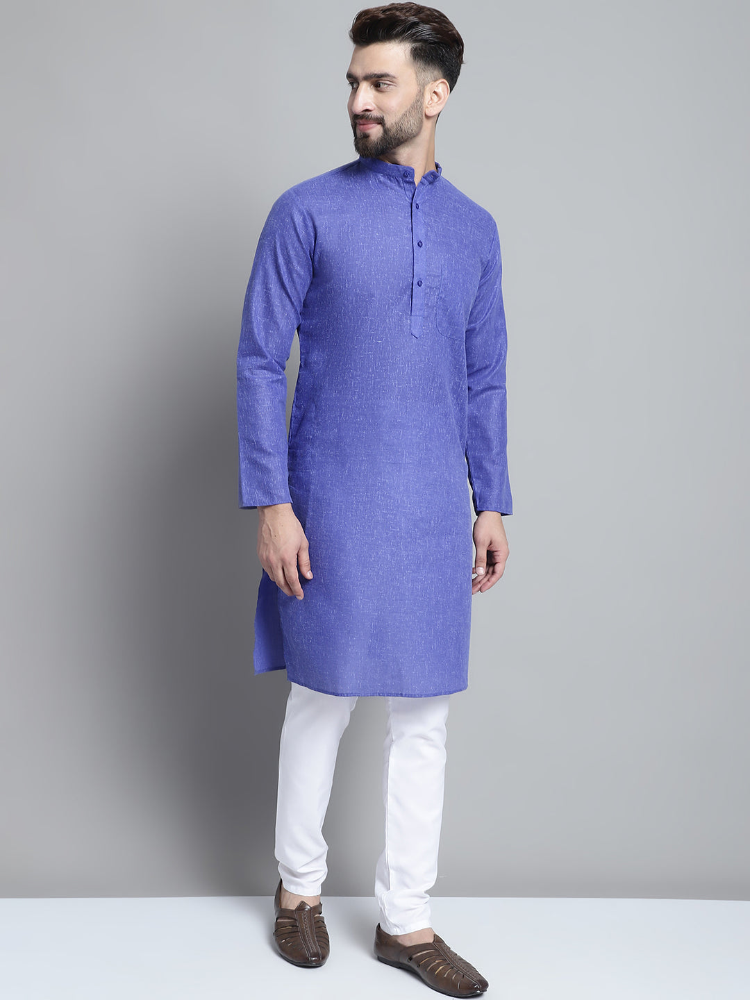 Jompers Men's Solid Pure Cotton Kurta With Pyjamas - Blue - Distacart