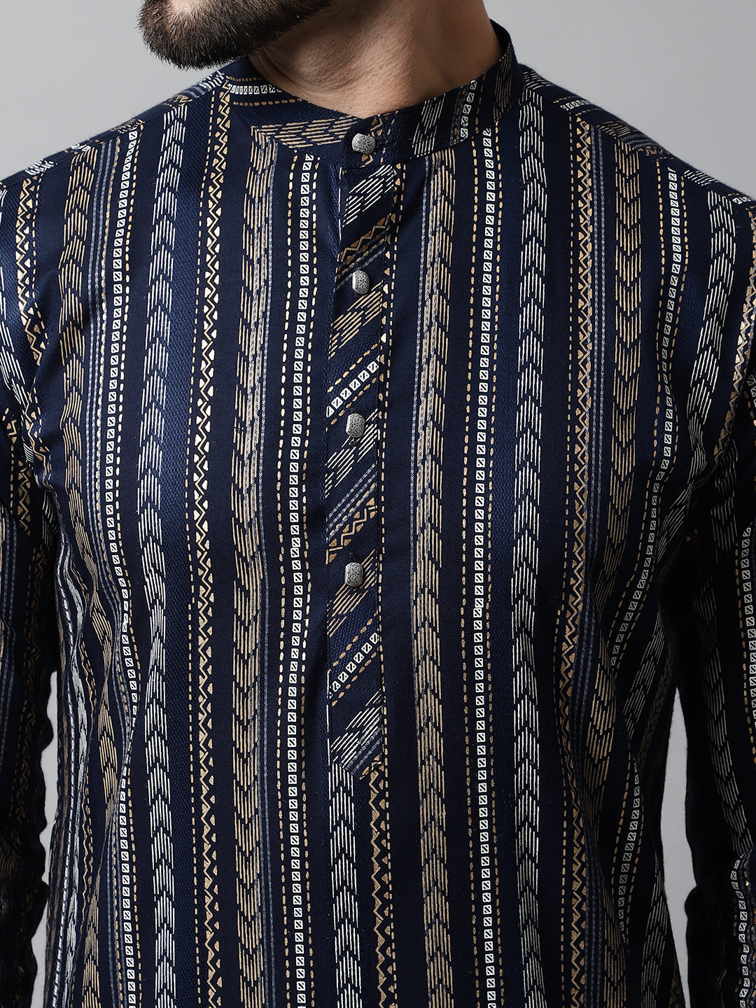 Jompers Men's Navy Blue Foil Printed Kurta with Churidar - Distacart